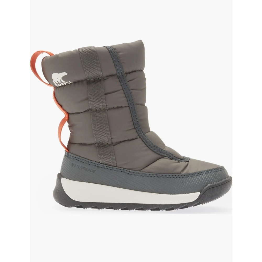 Sorel Kids Brown and Gray Insulated Snow Boots with Orange Pull Tab